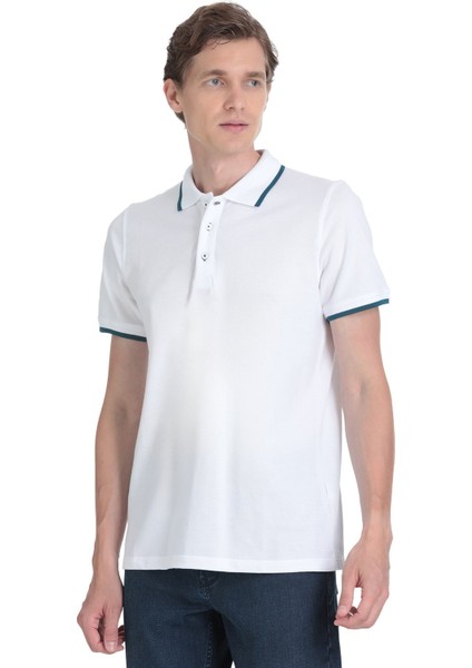 Beyaz Regular Fit 100% Pamuk Polo Yaka Rayon Tişört