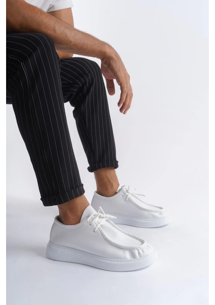 SLW170 Tornado Bağcıklı Cilt Erkek Günlük Spor Klasik Ayakkabı Cbt - Beyaz