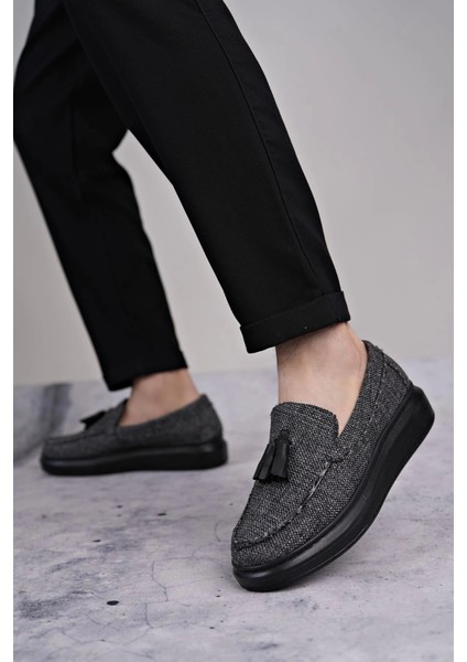 SLW154 Blaze Bağcıksız Püsküllü Keten Erkek Günlük Spor Klasik Ayakkabı Kst - Gri