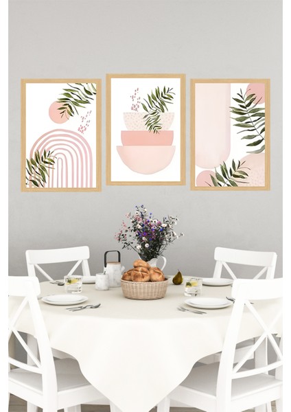 🌿 Pembe Tonlarda Bitkisel Modern 3’lü Tablo Seti – Çerçeve Görünümlü🌟 CRVS1124 13 x 17 fiyatları