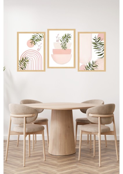 🌿 Pembe Tonlarda Bitkisel Modern 3’lü Tablo Seti – Çerçeve Görünümlü🌟 CRVS1124 13 x 17 modelleri