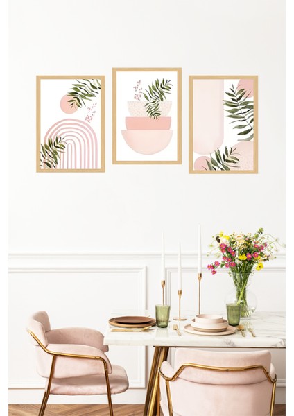 🌿 Pembe Tonlarda Bitkisel Modern 3’lü Tablo Seti – Çerçeve Görünümlü🌟 CRVS1124 13 x 17 indirimleri