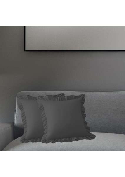 Modern Fırfırlı Fermuarlı Kırlent Kılıfı 45X45 cm 2 Adet