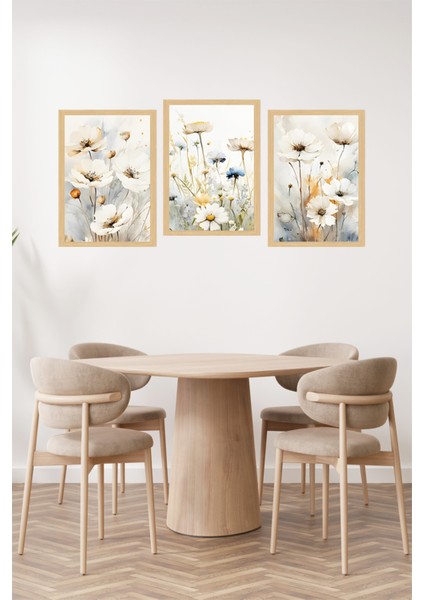 🌼 Su Bazlı Pastel Renklerde Papatya Desenli 3’lü Çerçeve Görünümlü Tablo Seti 🌼 CRVS1116 13 x 17 fiyatları
