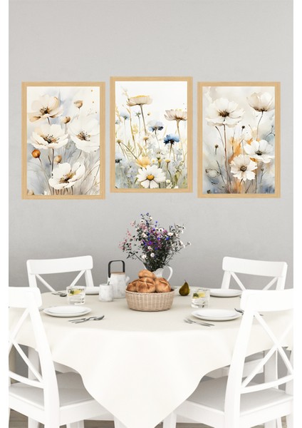 🌼 Su Bazlı Pastel Renklerde Papatya Desenli 3’lü Çerçeve Görünümlü Tablo Seti 🌼 CRVS1116 13 x 17 indirimleri