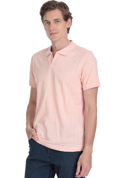 Pembe Regular Fit Apaş Yaka Pamuklu Tişört