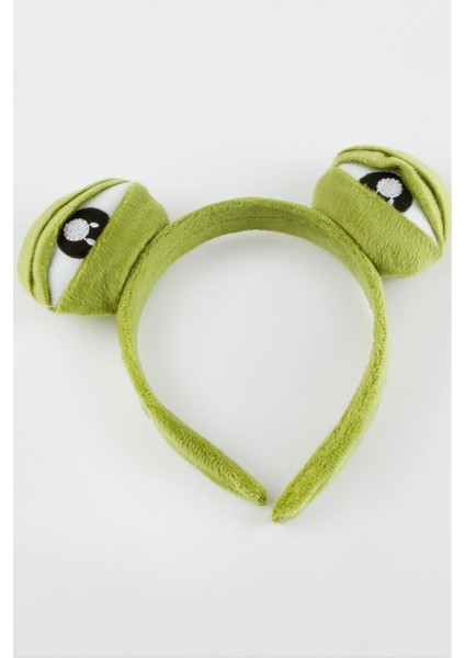 Kısık Gözlü Kurbağa Taç – Yeşil | Yumuşak Yünlü Kumaş & Esnek Plastik