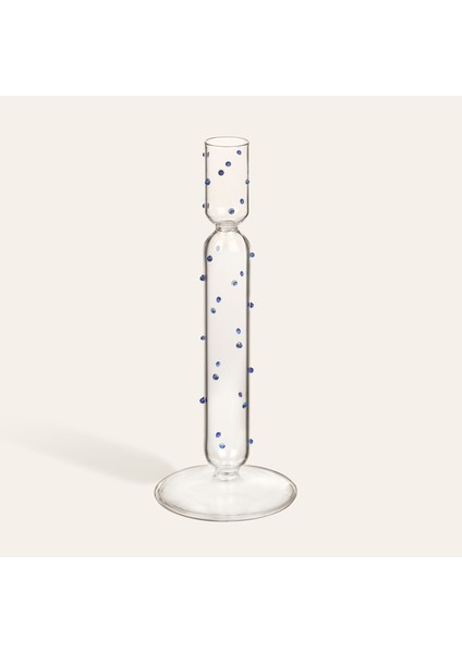 Henan Borosilikat Cam Şamdan 21 cm Şeffaf - Mavi