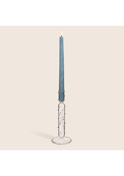 Henan Borosilikat Cam Şamdan 21 cm Şeffaf - Mavi indirimleri