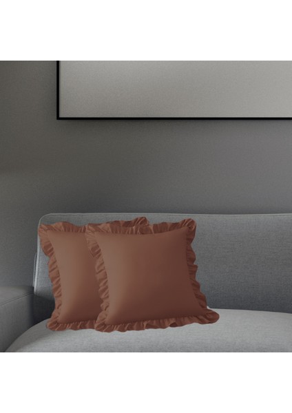 Modern Fırfırlı Fermuarlı Kırlent Kılıfı 45X45 cm 2 Adet