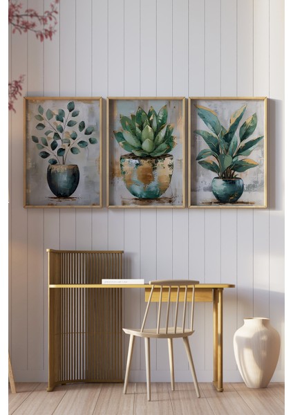 🌿 Çerçeveli 3’lü Dekoratif Bitki Tabloları | Modern Saksı Bitkileri Uv Baskılı Mdf Set🌿 CRV1112 23 x 32 fiyatları