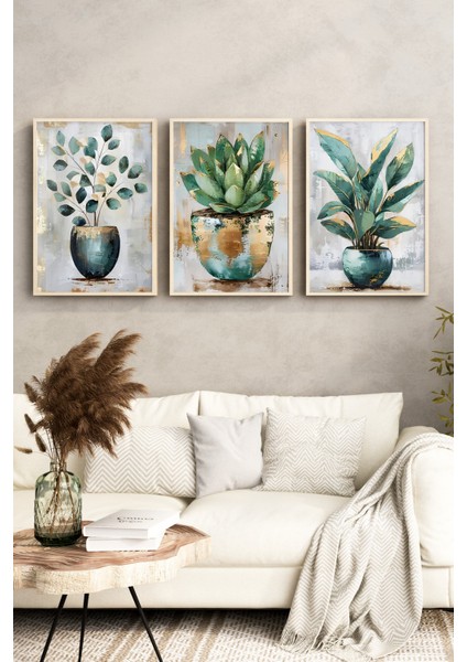 🌿 Çerçeveli 3’lü Dekoratif Bitki Tabloları | Modern Saksı Bitkileri Uv Baskılı Mdf Set🌿 CRV1112 23 x 32 fırsatları