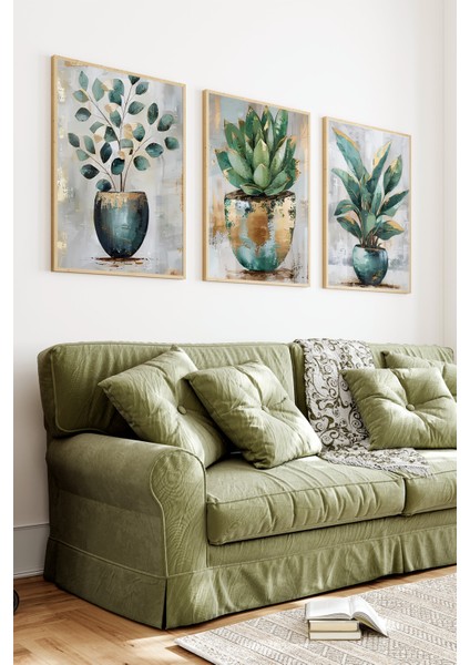 🌿 Çerçeveli 3’lü Dekoratif Bitki Tabloları | Modern Saksı Bitkileri Uv Baskılı Mdf Set🌿 CRV1112 23 x 32 indirimleri