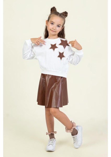 Kız Çocuk Deri Etekli Takım 4-9 Yaş Kahverengi fiyatları
