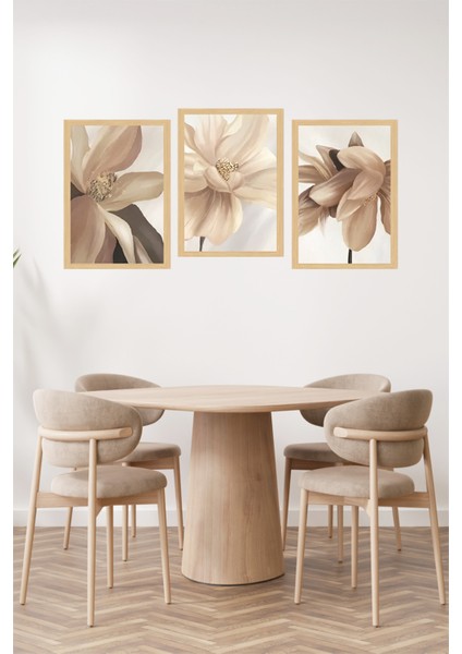 🌸 Bej Tonlarında Zarif Çiçek Temalı 3'lü Çerçeve Görünümlü Tablo Seti🌟 CRVS1122 13 x 17 fiyatları