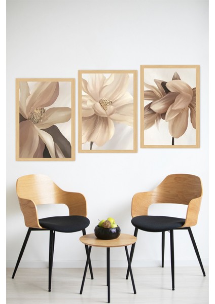 🌸 Bej Tonlarında Zarif Çiçek Temalı 3'lü Çerçeve Görünümlü Tablo Seti🌟 CRVS1122 13 x 17 modelleri