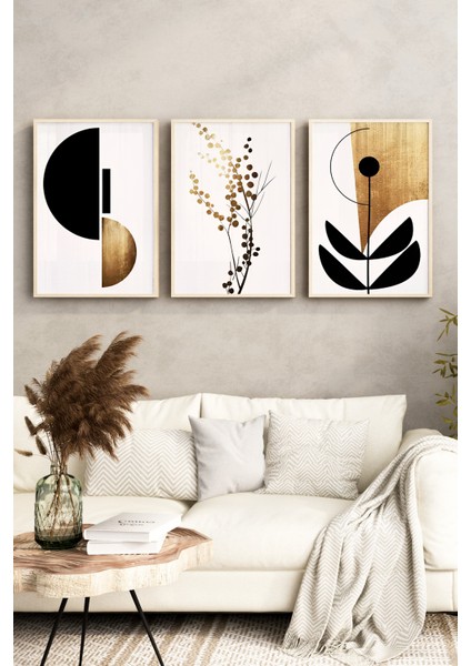 🌿 Altın Doku ve Siyah Minimalist Bitkiler Temalı 3’lü Çerçeveli Tablo Seti 🌿 CRV1121 23 x 32 fırsatları