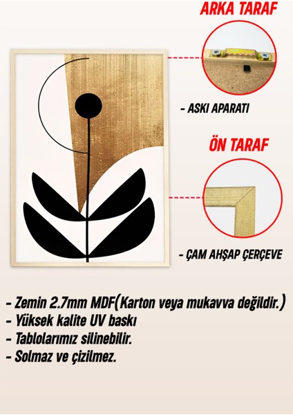 🌿 Altın Doku ve Siyah Minimalist Bitkiler Temalı 3’lü Çerçeveli Tablo Seti 🌿 CRV1121 23 x 32