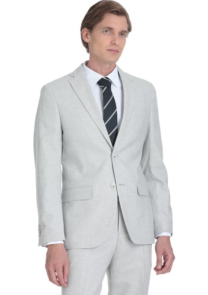 Gri Slim Fit Mono Yaka Keten Takım Elbise modelleri