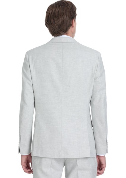 Gri Slim Fit Mono Yaka Keten Takım Elbise