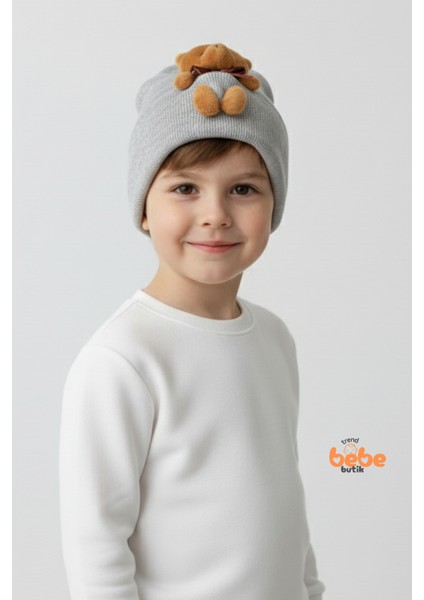 Peluş Ayıcık Figürlü Triko Bere | Erkek Çocuk Kışlık Şapka | Sıcak Tutan Yumuşak Pamuklu Triko Bere fiyatları