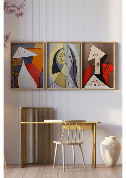 🎨 Modern Picasso Tarzı Çerçeveli 3'lü Tablo Seti 🌿 CRV1126 23 x 32 fiyatları