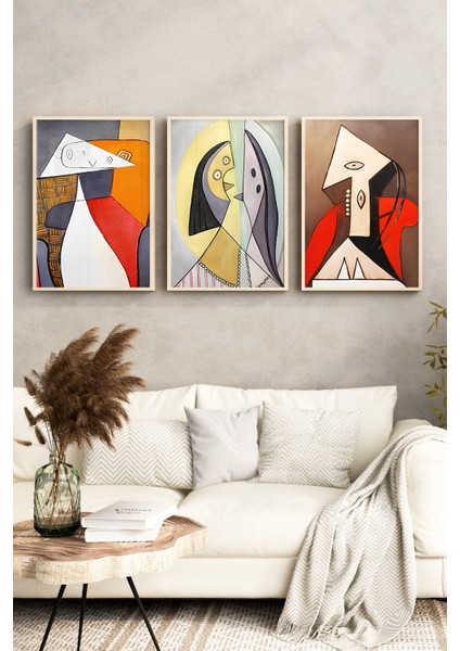 🎨 Modern Picasso Tarzı Çerçeveli 3'lü Tablo Seti 🌿 CRV1126 23 x 32 fırsatları