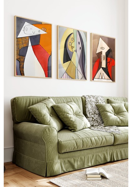 🎨 Modern Picasso Tarzı Çerçeveli 3'lü Tablo Seti 🌿 CRV1126 23 x 32 indirimleri