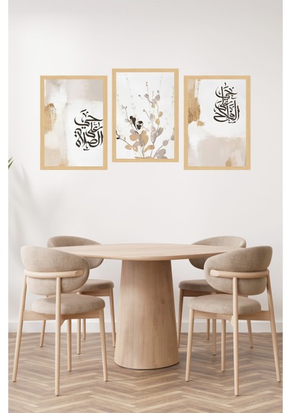 🌿 Bej ve Altın Tonlarında Hat Yazılı ve Bitki Desenli 3'lü Tablo Seti🌟 CRVS1113 13 x 17 fiyatları