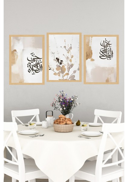 🌿 Bej ve Altın Tonlarında Hat Yazılı ve Bitki Desenli 3'lü Tablo Seti🌟 CRVS1113 13 x 17 indirimleri