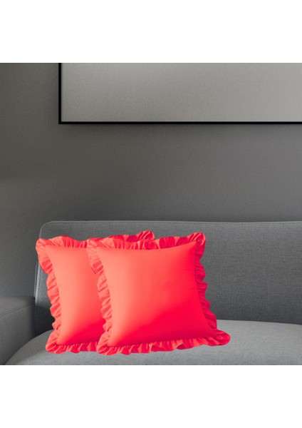 Modern Fırfırlı Fermuarlı Kırlent Kılıfı 45X45 cm 2 Adet