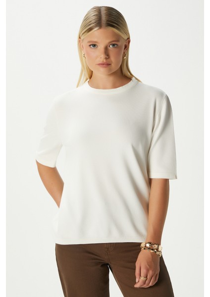 Viscose Doku Next Premium Selection Ekru Yarım Kol Triko Kazak