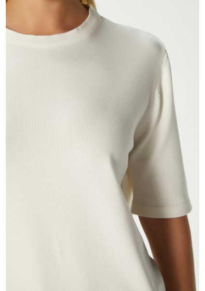 Viscose Doku Next Premium Selection Ekru Yarım Kol Triko Kazak