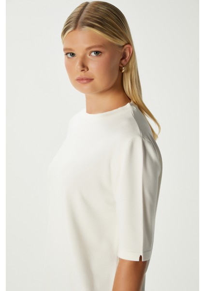 Viscose Doku Next Premium Selection Ekru Yarım Kol Triko Kazak