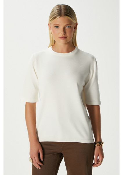 Viscose Doku Next Premium Selection Ekru Yarım Kol Triko Kazak