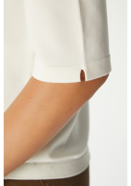 Viscose Doku Next Premium Selection Ekru Yarım Kol Triko Kazak