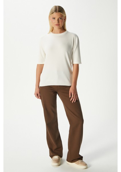 Viscose Doku Next Premium Selection Ekru Yarım Kol Triko Kazak