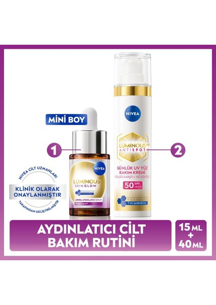 LUMINOUS630 Aydınlatıcı ve Leke Karşıtı Cilt Bakım Seti, SPF50 Yüz Güneş Kremi 40ML, Serum 15ML