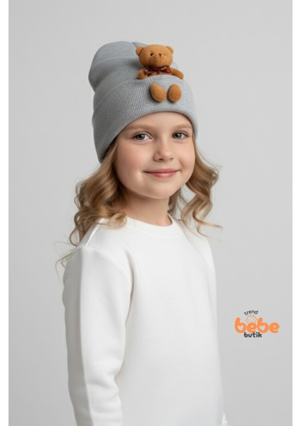 Peluş Ayıcık Detaylı Kız Çocuk Triko Bere – Yumuşak Triko Kışlık Şapka | Pamuklu Örgü Beanie Modeli fiyatları