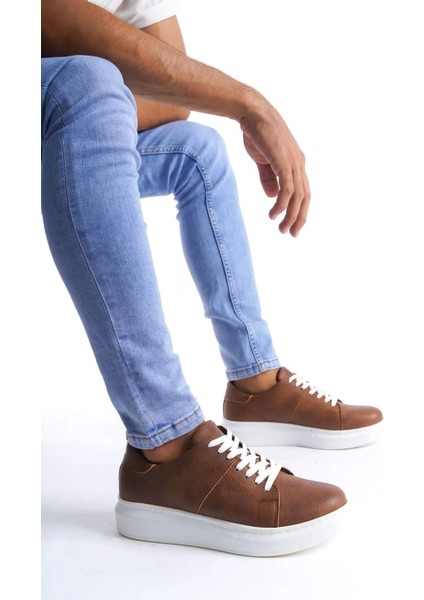 SLW151 Boost Bağcıklı Cilt Erkek Günlük Sneaker Ayakkabı Cbt - Taba