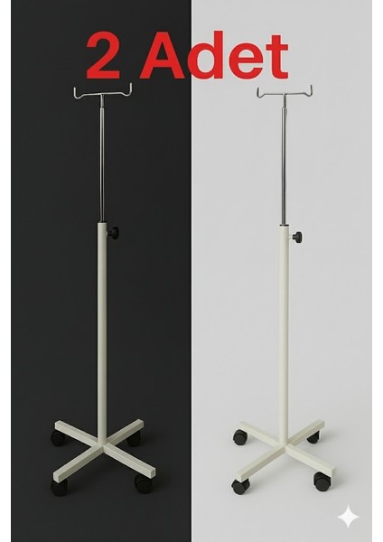 Serum Askısı 2 Adet - 4 Ayaklı Tekerlekli Ayarlanabilir Boy Manuel