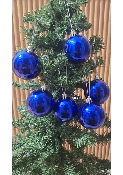 Yılbaşı Ağacı Süsü 6 cm Cici Mavi Küre Top Süs Parlak Süs Büyük Küre 6lı Renk
