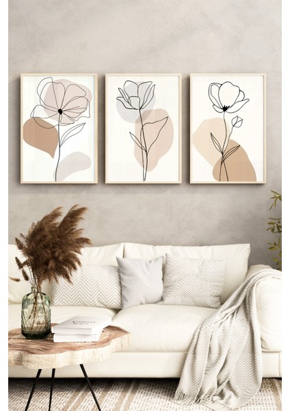🌿 Modern Çizgisel Çiçek Desenli 3’lü Çerçeveli Tablo Seti 🌿 CRV1118 23 x 32 fırsatları