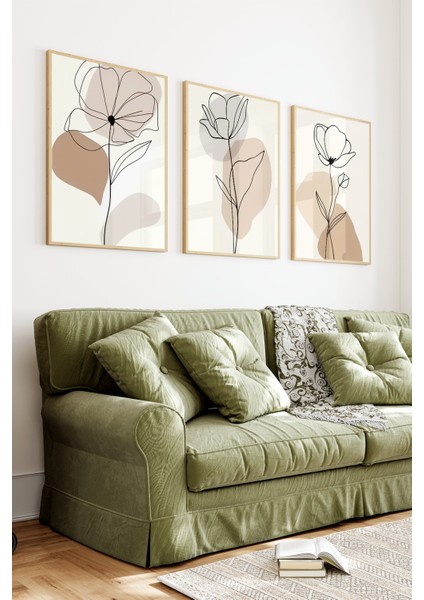 🌿 Modern Çizgisel Çiçek Desenli 3’lü Çerçeveli Tablo Seti 🌿 CRV1118 23 x 32 indirimleri