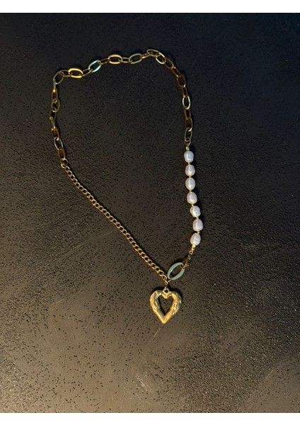 Çelik Incili Kalp Figürlü Zincir Kolye modelleri