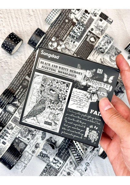 Vintage Siyah Beyaz Temalı 20’li Washi Bant Black & White Memory/ Fleeting Monologue Serisi