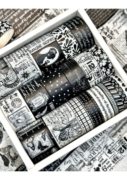 Vintage Siyah Beyaz Temalı 20’li Washi Bant Black & White Memory/ Fleeting Monologue Serisi modelleri