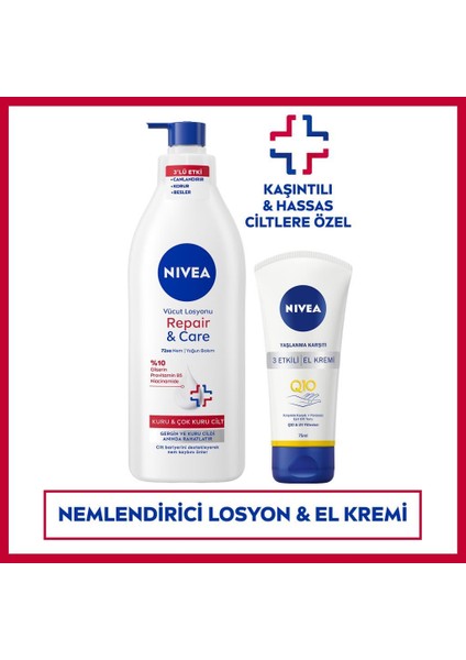 Repair&care Nemlendirici Vücut Losyonu 400ML ve Q10 Yaşlanma Karşıtı 3 Etkili El Bakım Kremi 75ML