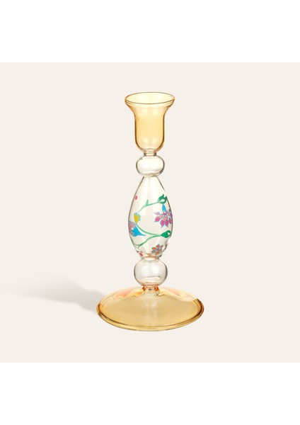 Henan Borosilikat Cam Şamdan 18 cm Sarı