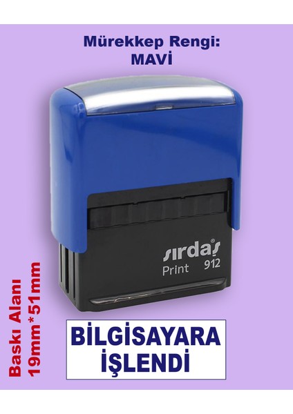 Bilgisayara İşlendi Kaşesi, 912 (51mm*19mm) Mavi Keçeli Otomatik Kaşe